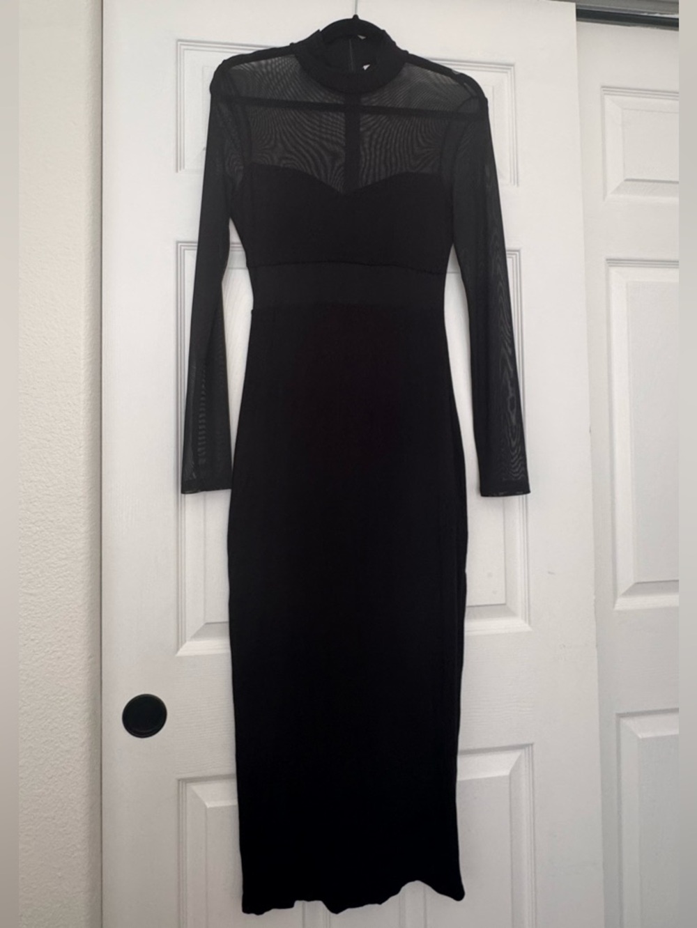 Petal & Pup Black Sheer-Panel Long Sleeve Midi Dress